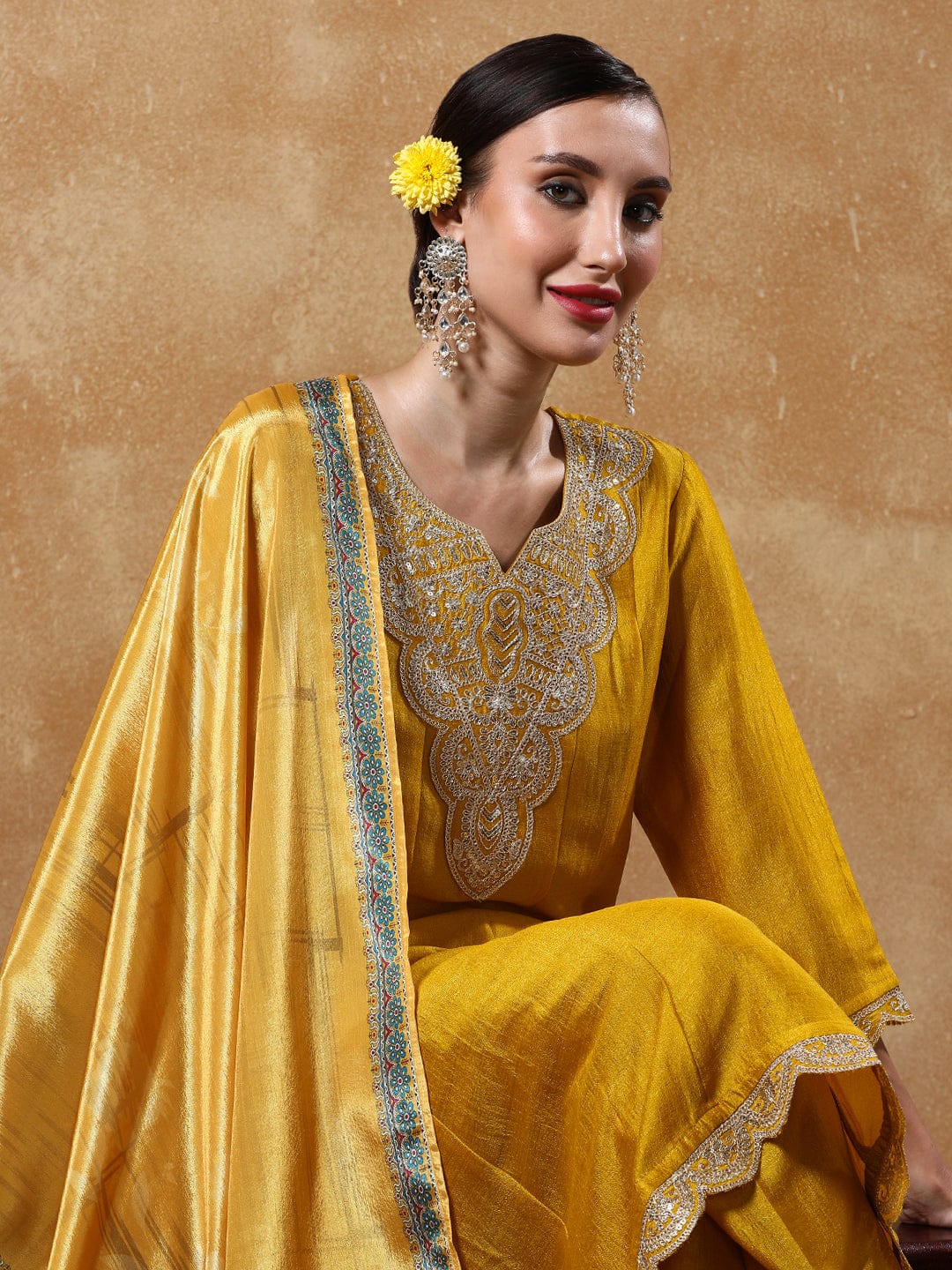 The Kurti Collection Women Yoke Design Regular Kurta with Trousers & with Dupatta