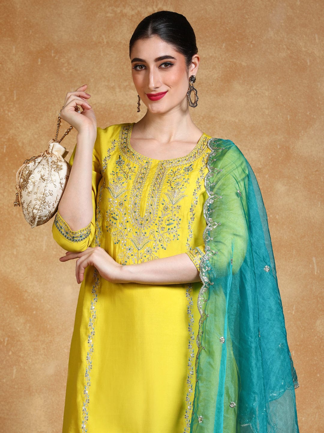 The Kurti Collection Women Zari Embroidered Kurta With Trouser & Contrast Dupatta