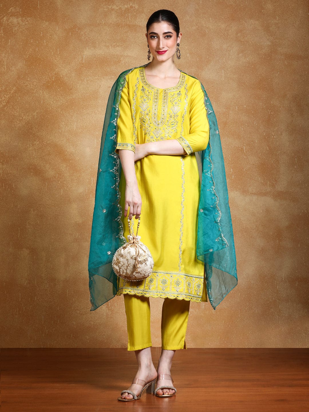 The Kurti Collection Women Zari Embroidered Kurta With Trouser & Contrast Dupatta