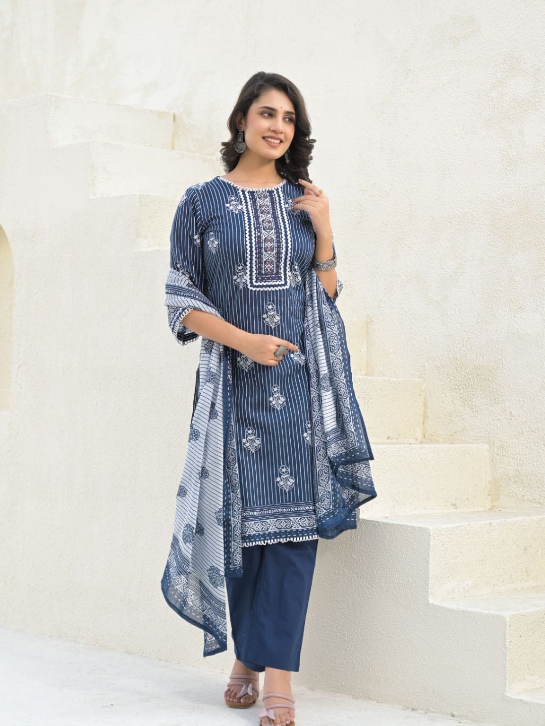 The Kurti Collection Women Stripper with Floral Printed Sequin Embroidered Kurta with Trouser & Dupatta