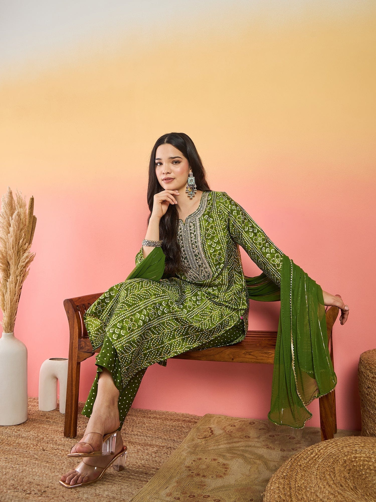 The Kurti Collection Kurta With Zari-Embroidered Yoke, Paired With Trousers And A Solid Lace-Detailed Dupatta .