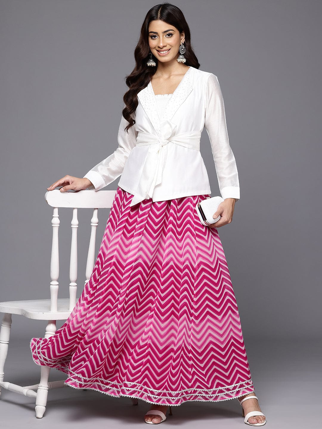 The Kurti Collection Women Leheriya Printed Gota Embellished Skirt