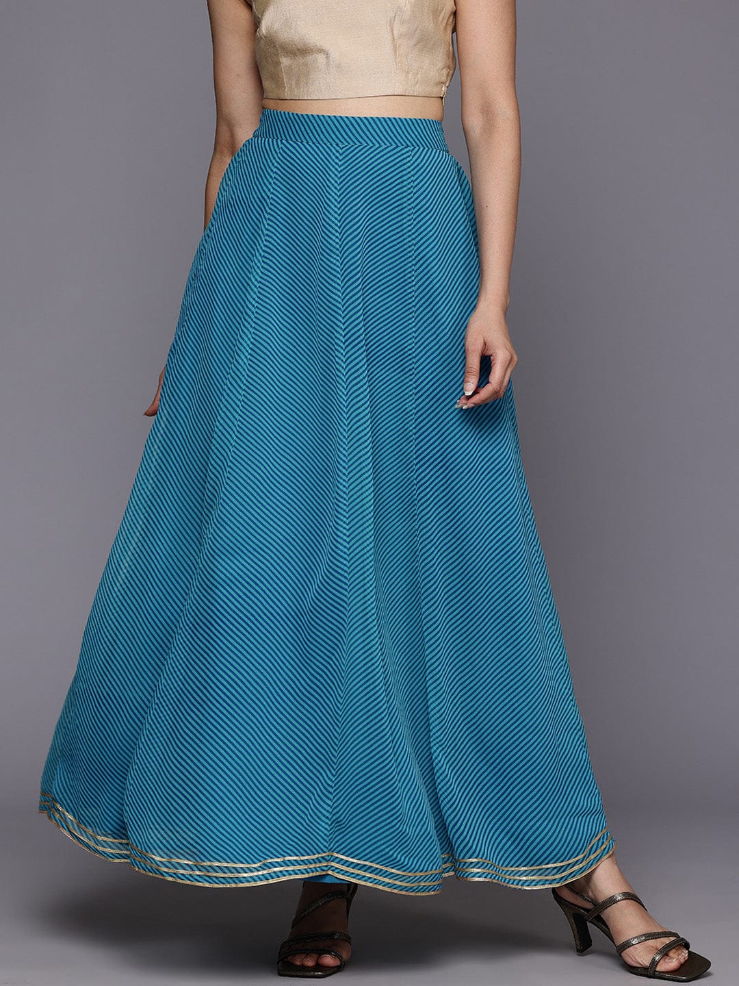 The Kurti Collection Women Blue Leheriya Printed Gota Embellished Skirt
