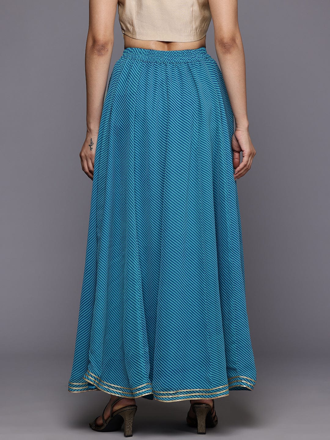The Kurti Collection Women Blue Leheriya Printed Gota Embellished Skirt