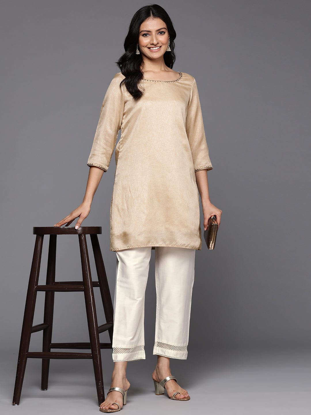 The Kurti Collection Women Off White Cotton Lace Embellished Bottom