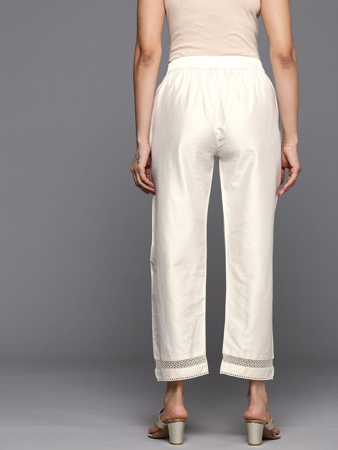 The Kurti Collection Women Off White Cotton Lace Embellished Bottom