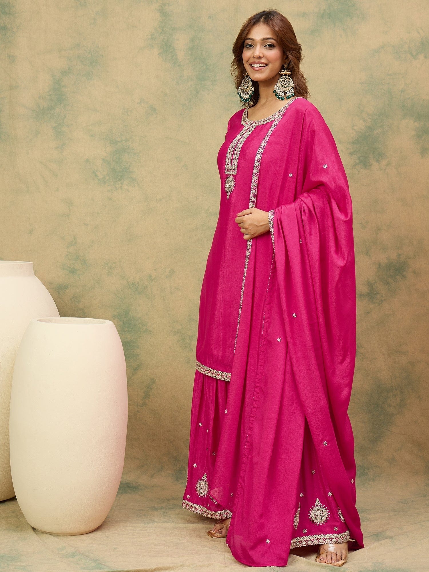 The Kurti Collection Women Zari Embroidered Yoke Kurta With Sharara And Dupatta