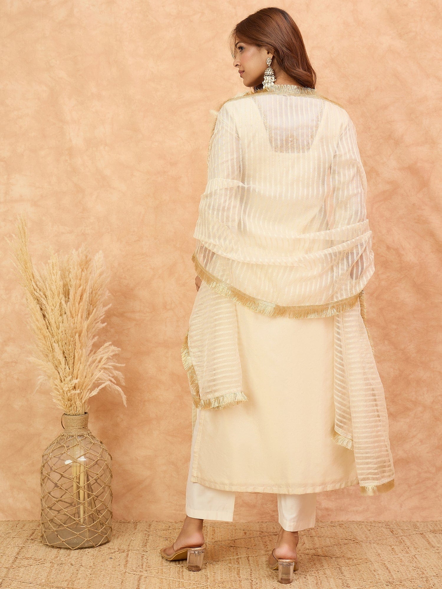 The Kurti Collection Women Zari Embroidered And Sequence Embellished With Organza Detailed Kurta With Bottom And Dupatta
