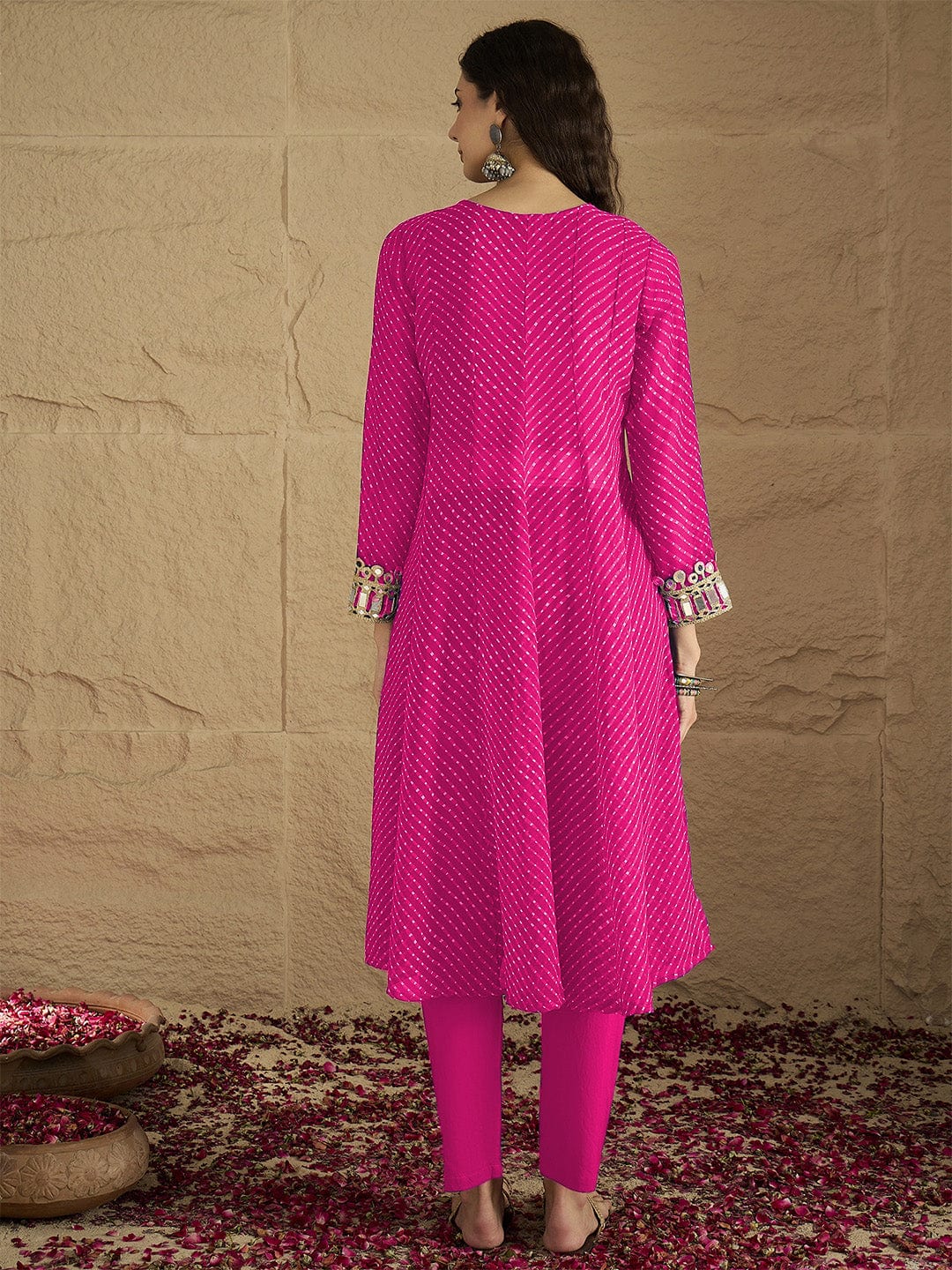 The Kurti Collection Women Graceful Beige Kurta Set Featuring Gota Patti Detailing, Paired With Solid Trousers