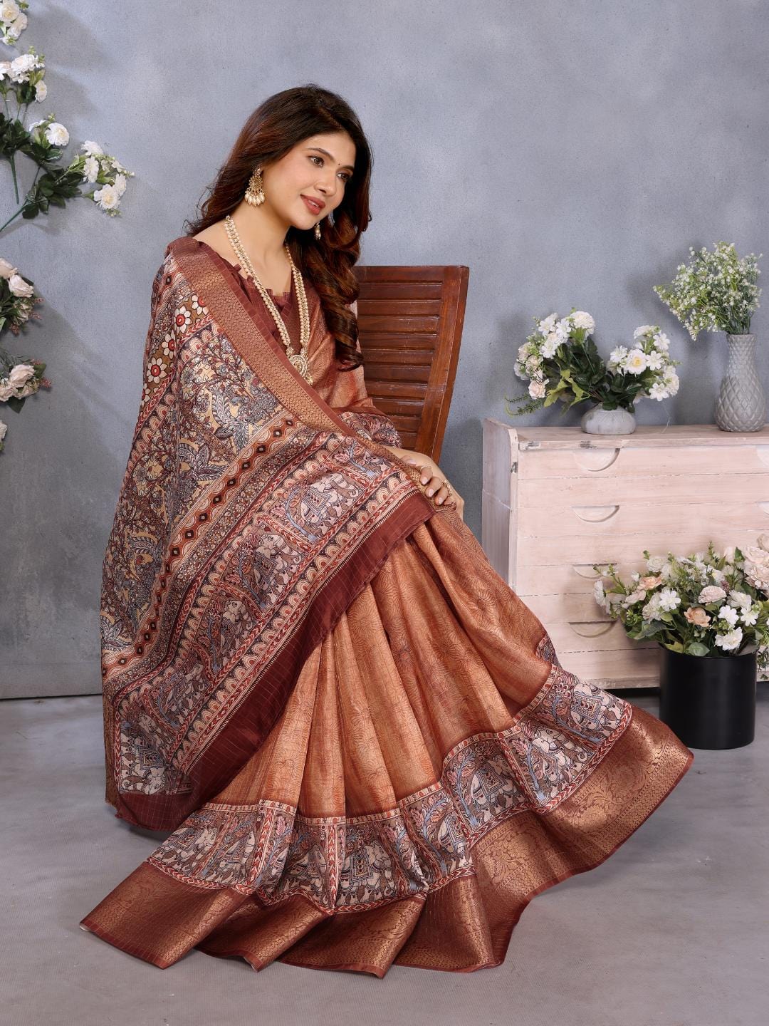 Ethnic Motifs Zari Woven Design Banarasi Saree