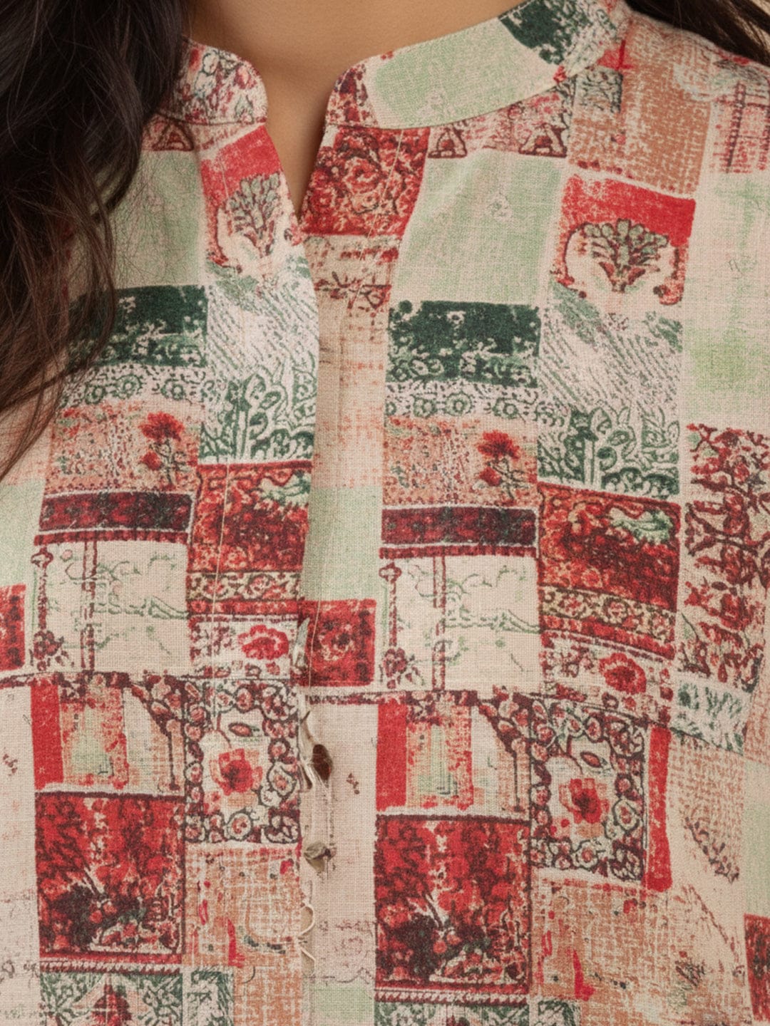 KSUT Women Beige Geometrical Printed Straight Kurta With Bishop Sleeves Paired With Tonal Printed Dhoti Style Bottom