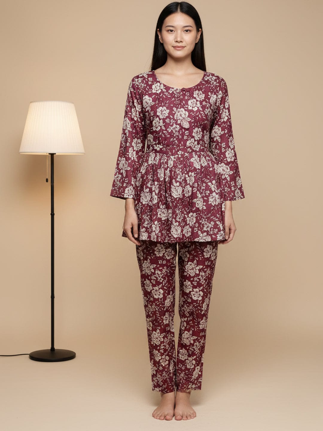 KSUT Women Purple Floral Printed Kurta Paired Ith Printed Bottom