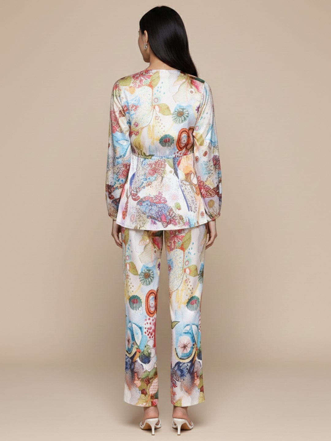 KSUT Women Multi Colour Abstract Printed Top Paired With Tonal Printed Bottom
