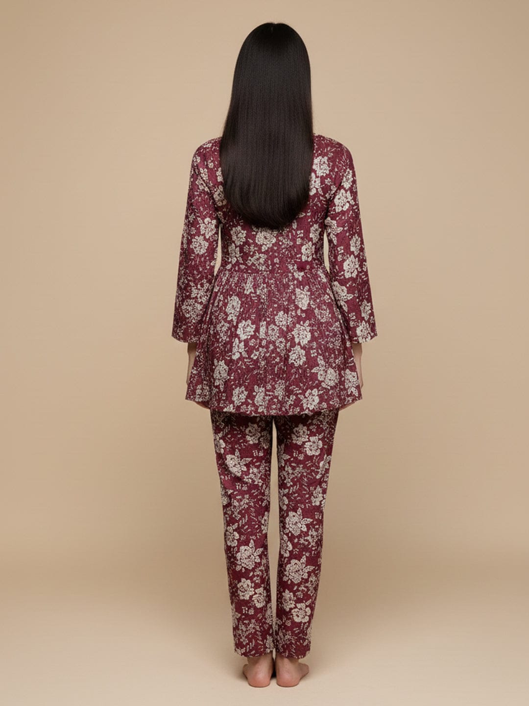 KSUT Women Purple Floral Printed Kurta Paired Ith Printed Bottom