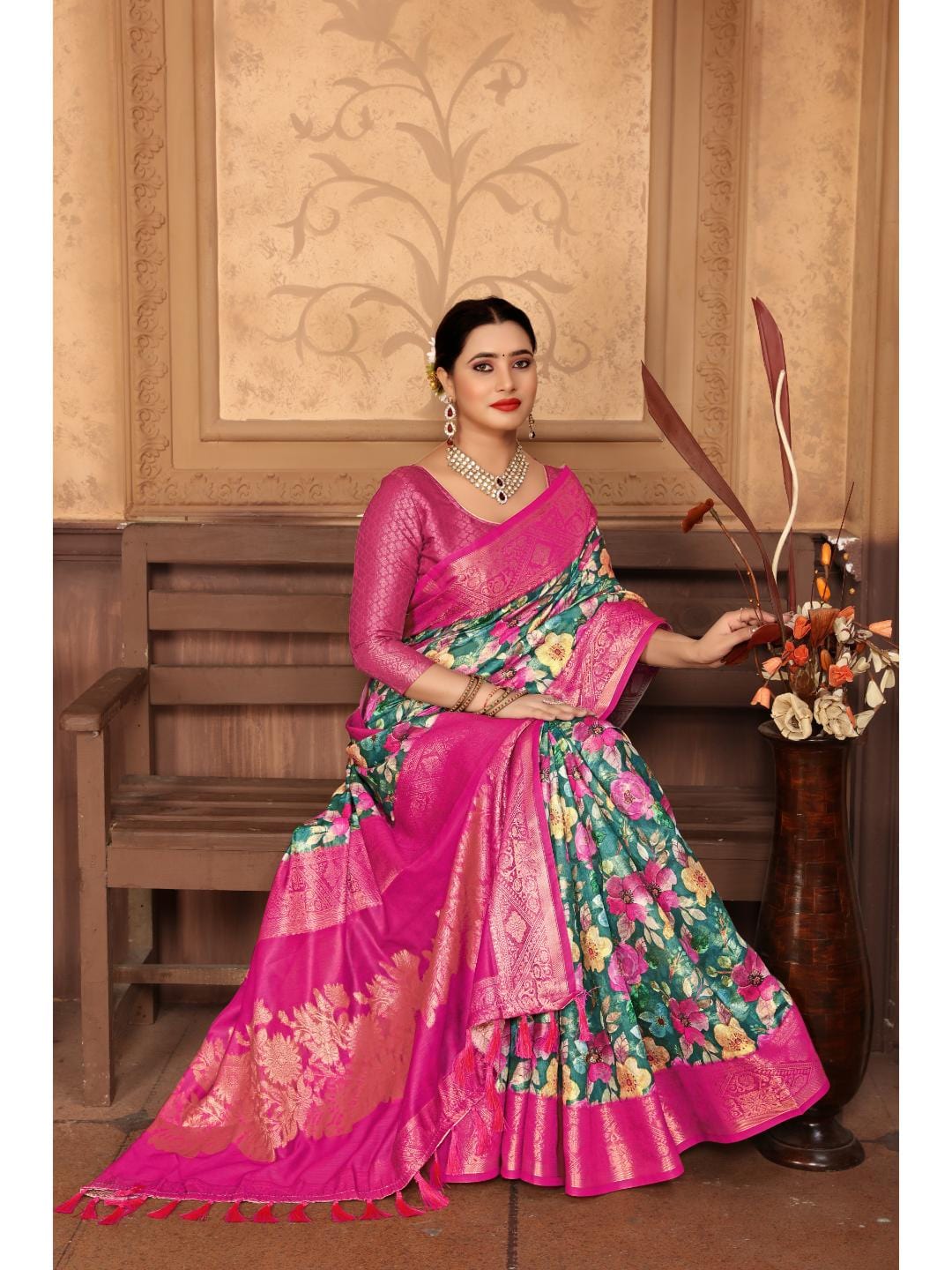 Ethnic Motifs Zari Woven Design Banarasi Saree