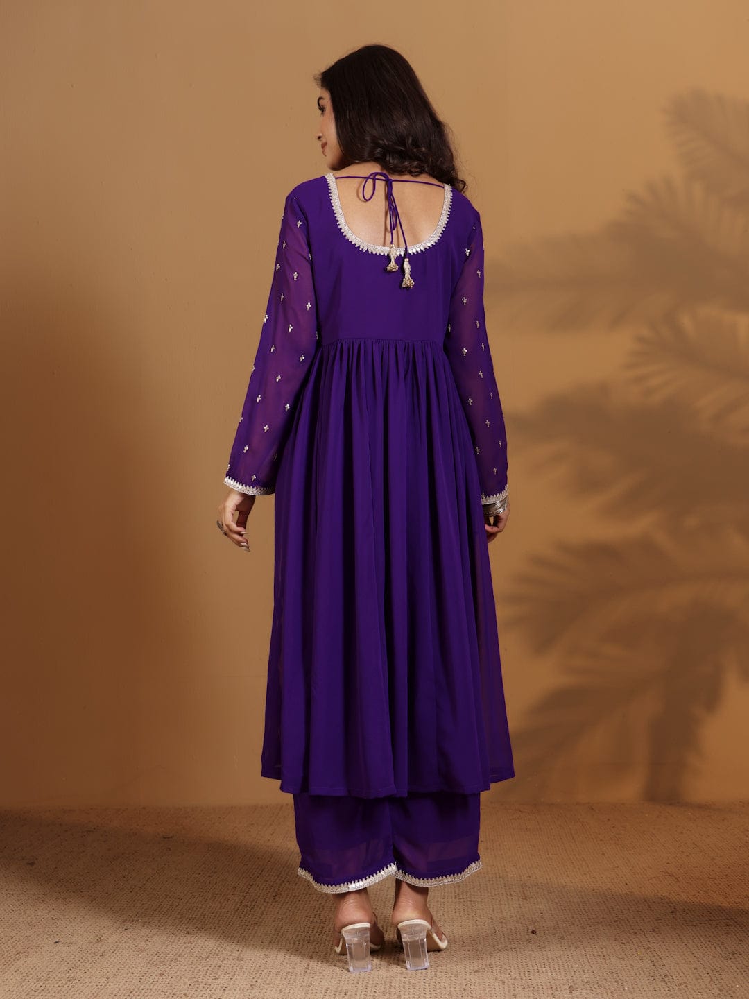 The Kurti Collection Women Purple Zari Embroidered Flared Kurta With Bottom And Dupatta