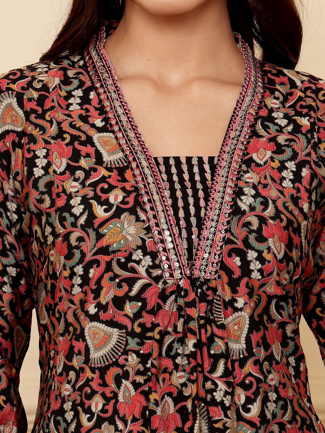 The Kurti Collection Women Black Floral Printed Yoke Embroidered Kurta Paired With Bottom And Dupatta